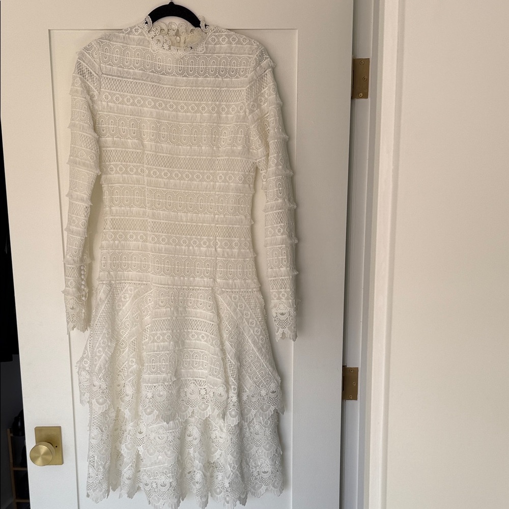 Chic Long Sleeve Lace Dress in White